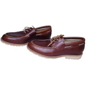 Huckberry RHODES Tahoe Boat Shoes Men's 10 Brown Leather Vibram Gumlite Sole EUC